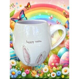 Rae Dunn Artisan Collection Magenta Happy Easter Bunny Rabbit Ears Coffee Mug